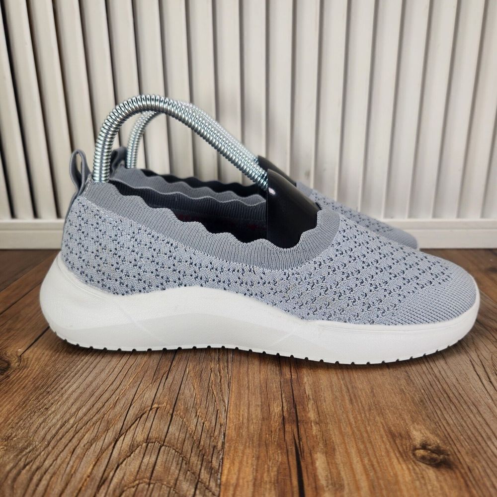 Skechers Seager Stat Womens Sz 6.5 Gray Scalloped Collar Knit Soft Loafers Shoes